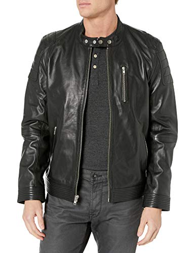 LAMARQUE Men’s Eito Quilted Shoulder Lambskin Leather Racing Collar ...